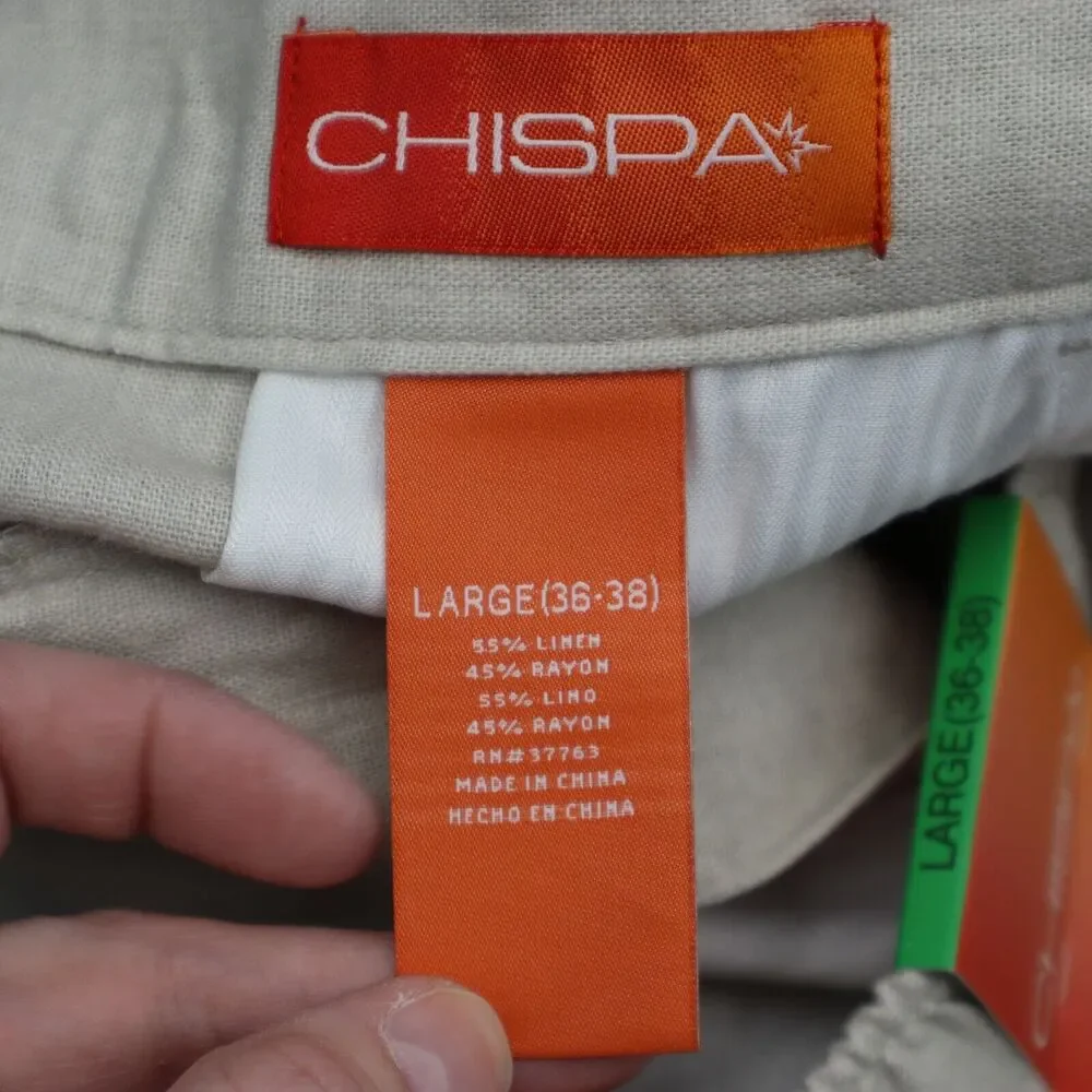 Chispa Pants Mens L 36-38 Beige Linen Blend Drawstring Waist High Rise